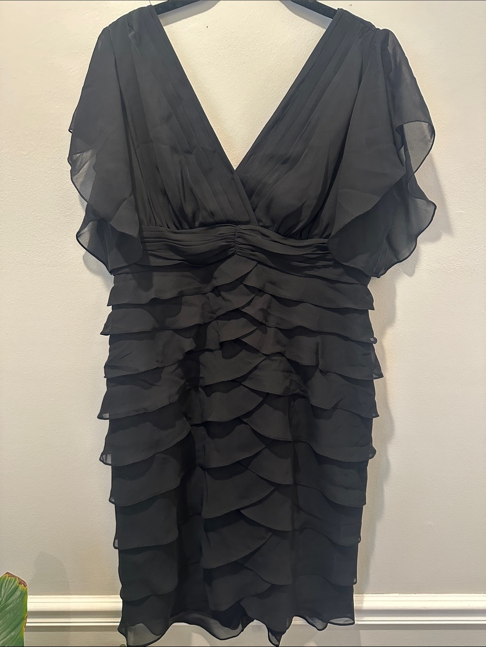 Classic Black Ruffle V-Neck Women's Dress